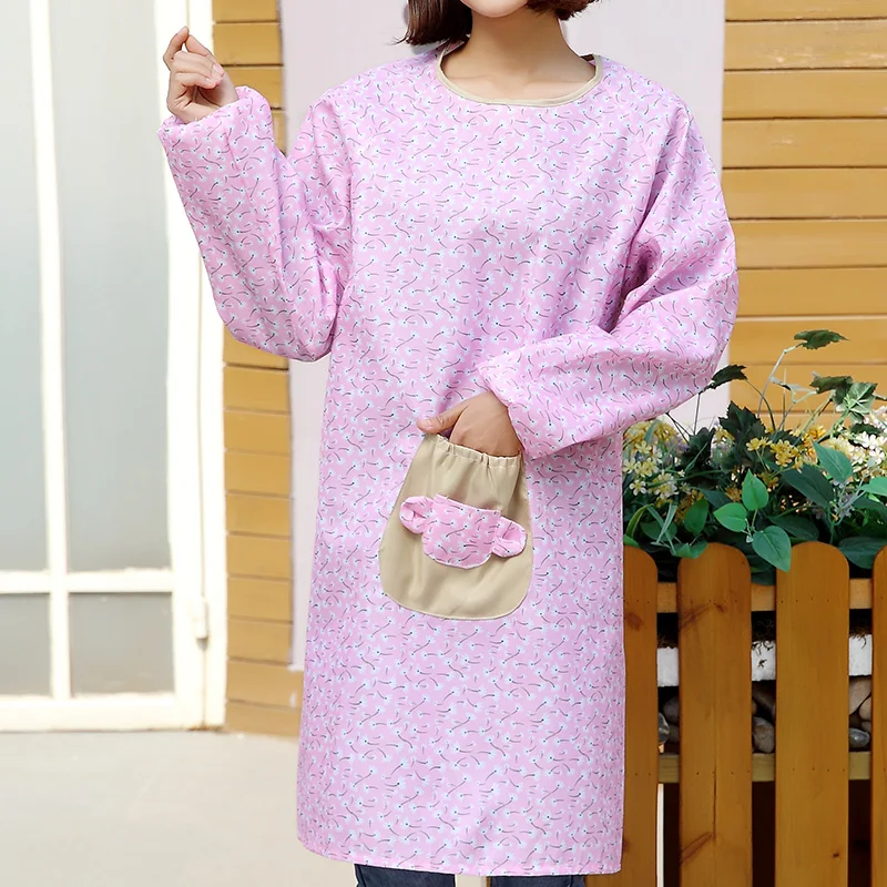 Women Long Sleeve Kitchen Apron Kindergarten Teacher Apron Nail Technician Apron Waitress Dresses Plain Pinafore Apron30