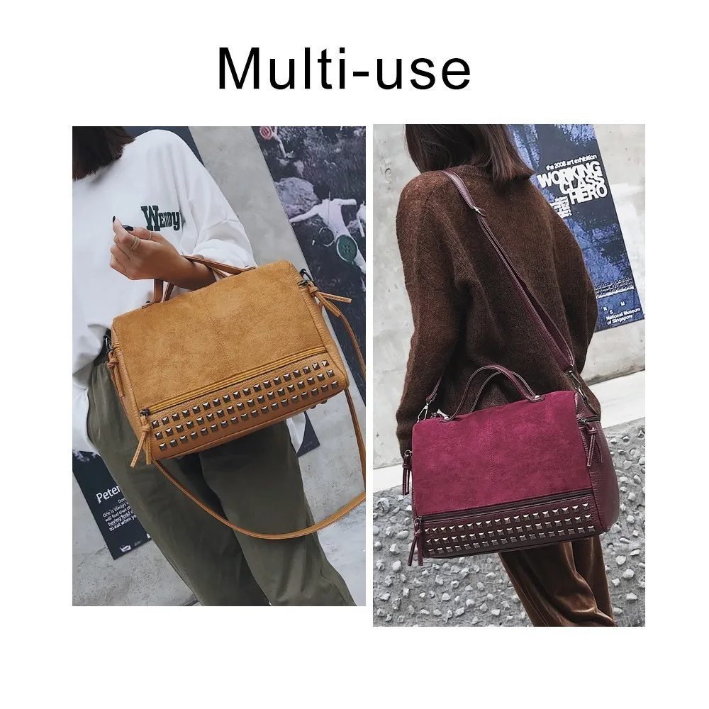 هيرالد الأزياء خمر Nubuck جلد حقائب سيدات برشام أكبر النساء حقيبة كتف دراجة نارية حقيبة ساعي الأعلى مقبض حقيبة هيرالد الأزياء خمر Nubuck جلد حقائب سيدات برشام أكبر النساء حقيبة كتف دراجة نارية حقيبة ساعي الأعلى مقبض حقيبة