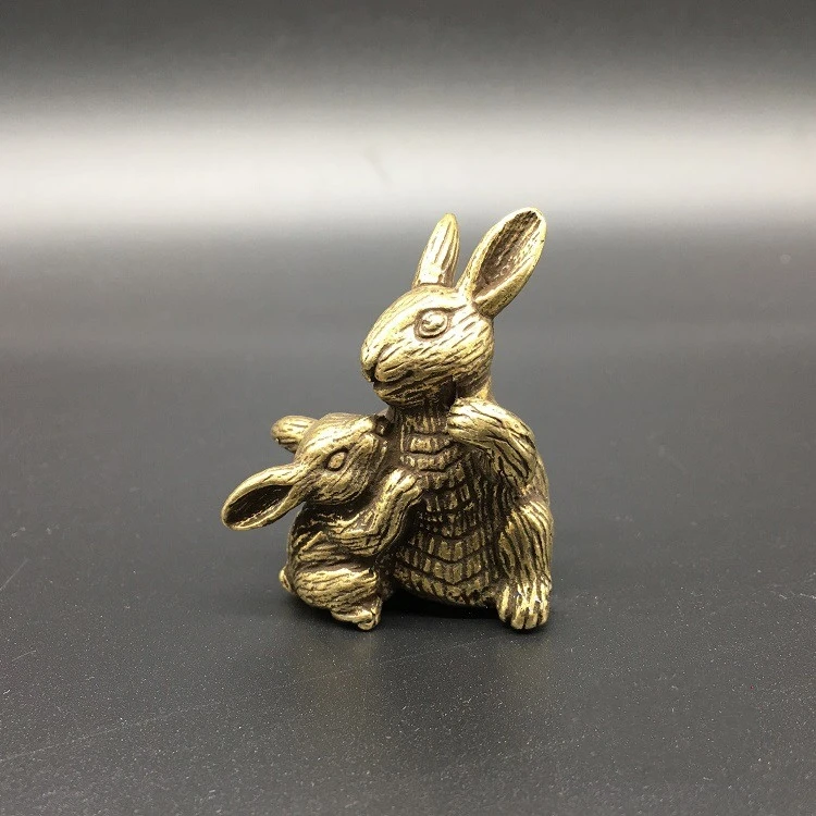 

Collectable Chinese Brass Carved Animal Zodiac Mother Rabbit And Baby Rabbit Exquisite Small Statues