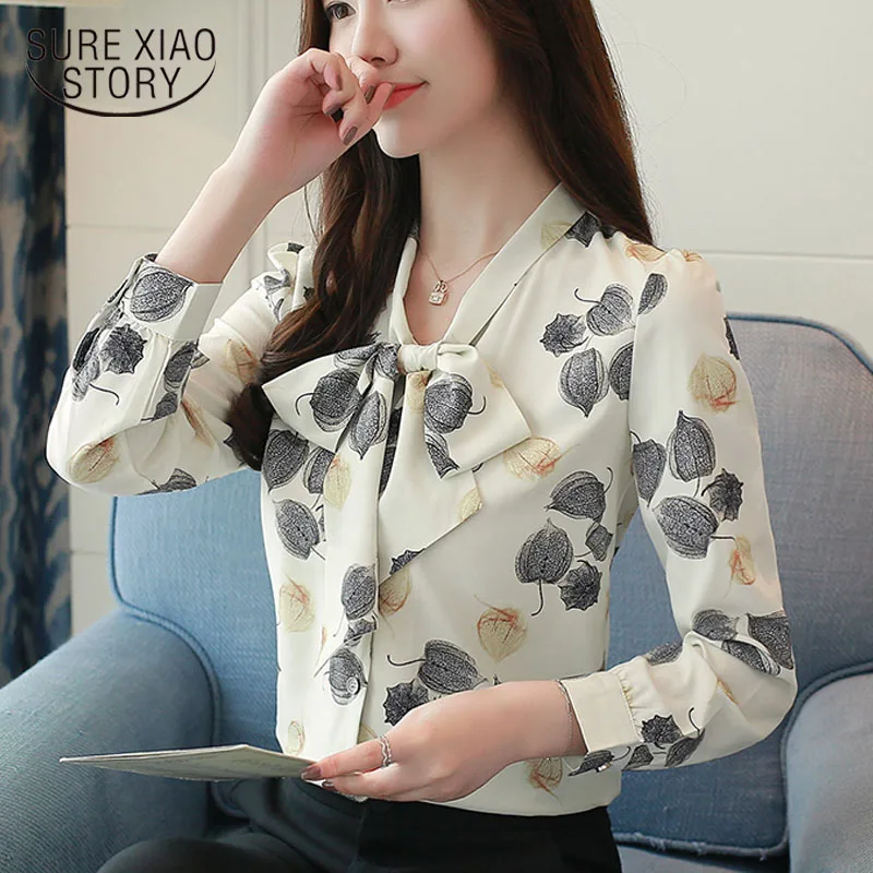 2018 New arrived women blouse OL style bow tie shirt in autumn fashion stand collar women top long sleeved slim fit blusa1059 40