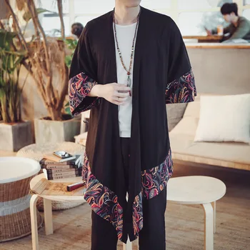 

#4225 Spring 2019 Cardigans Kimono Jacket Men Vintage Linen Long Trench Coat For Men Cloak And Cape Windbreaker Plus Size XXXXXL
