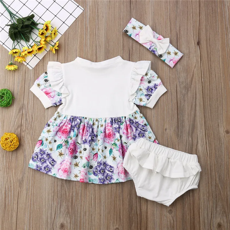 Летняя одежда для малышей принцессы девочек 2019 новая детская с цветочным принтом