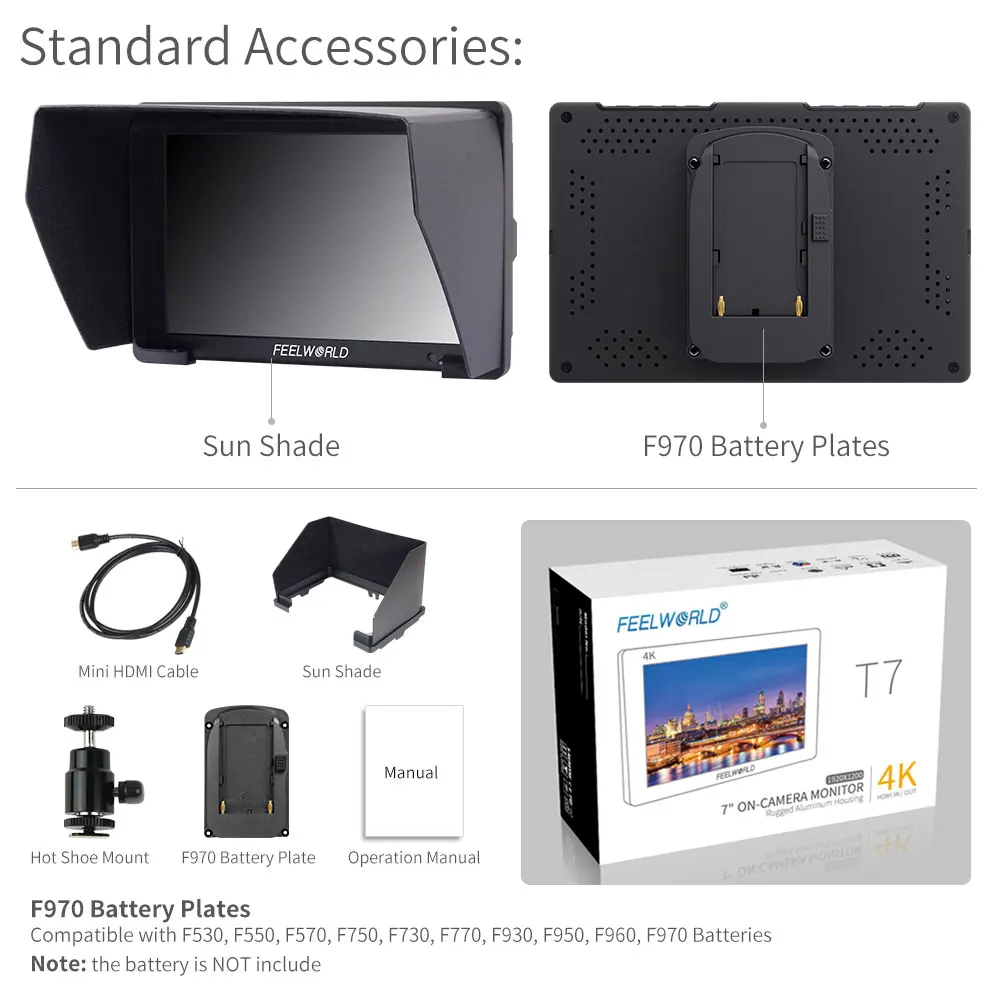 Feelworld T7 7 дюймов на Камера полевая DSLR монитор 4K HDMI ультра Full HD 1920x1200 ЖК дисплей IPS