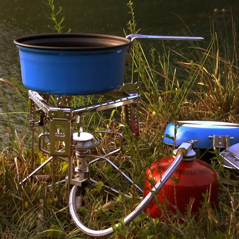 Al aire libre de acero inoxidable de olla Rack portátil plegable barbacoa titular Camping Picnic resistente de alta temperatura de horno de cocina