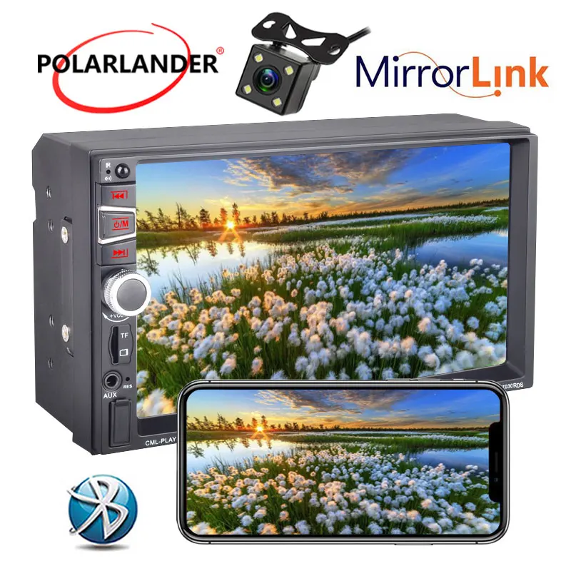 

7" 2 Din Car Radio FM RDS USB Charger Bluetooth Mirror Link For Android Rear Camera HD Video Playback MP5 Player Multimedia