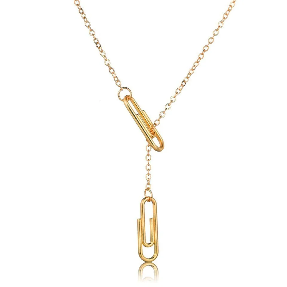 

Trendy Women Necklace Pendants Double Paper clip Charm Romantic European Style Handmade Wedding Jewelry For Female Gold Color