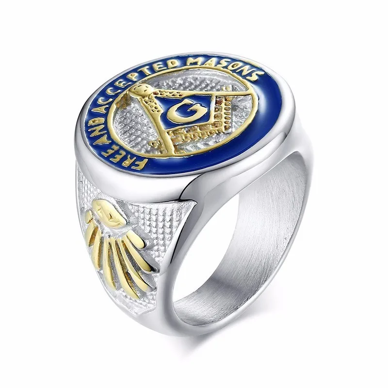Синий домик TRI-TONE иконы серебряный цвет Группа кольцо масоны синий каменщик символ Бесплатные и принимаются масонские ювелирные изделия