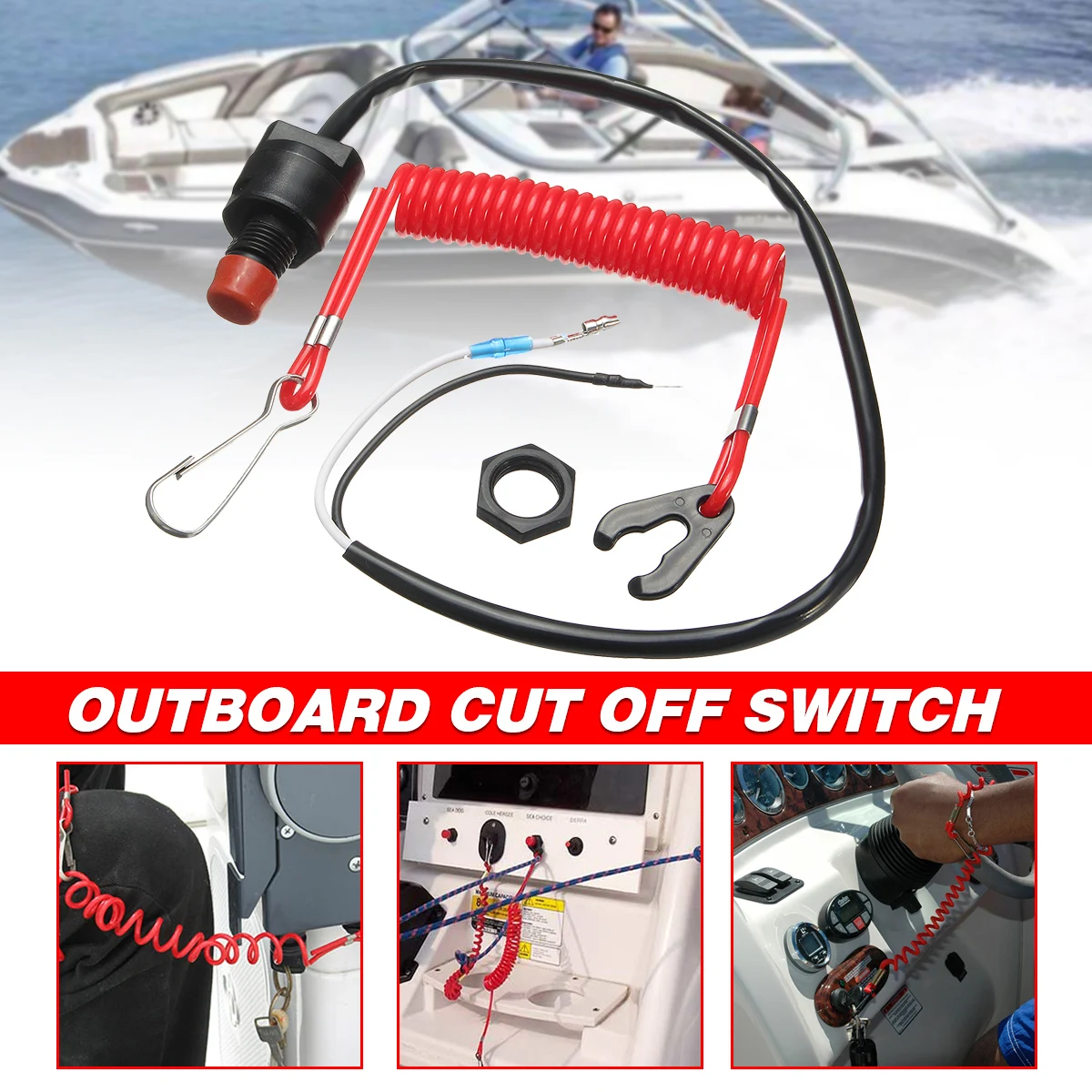 Boating Safety Tether Cord Universal Boat Kill Switch With Safety Lanyard -  Engine Stop Tether For Outboard Motors (Yamaha, Honda, Tohatsu) Marine  Safety Fastener