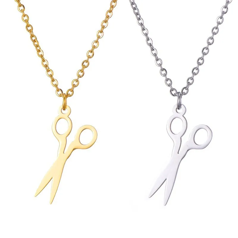 COLGANTE con forma de cizalla hombres y mujeres, joyería de Hip Hop, collares de cadena de estilo militar de acero inoxidable de Color dorado y plateado para hombre|Collares gargantilla| -