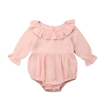 

2019 New Cute Toddler Infant Baby Girl 100% Cotton Romper Long Sleeve Ruffled One Piece Jumpsuits Playsuit Sunsuit Clothes 0-24M