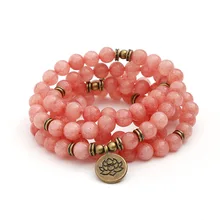 Арбуз красный Натуральный Камень Strand браслет ожерелье для женщин 108 Молитва Мала чакра Йога Будда браслет