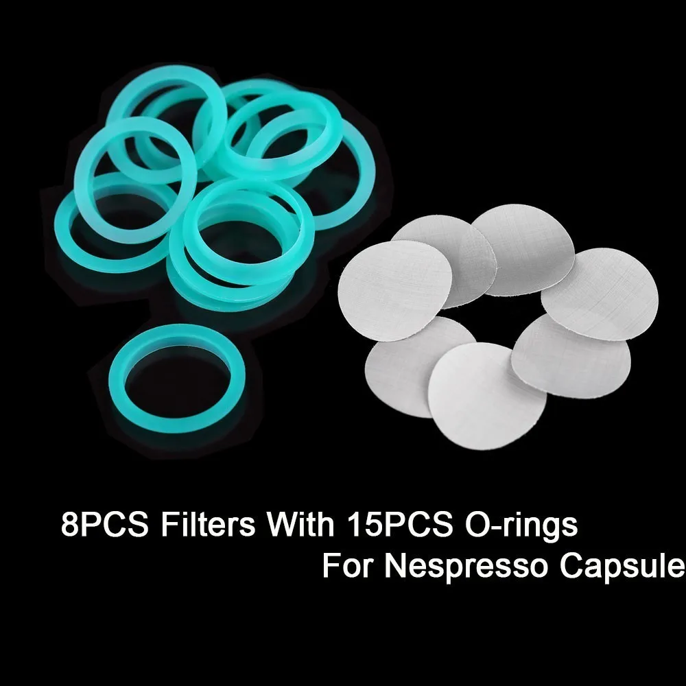

16PCS Filter Mesh 15pc Silicone O-ring Replacement Ring Compatible With Nespresso Stainless Steel Refillable Capsules For Coffee