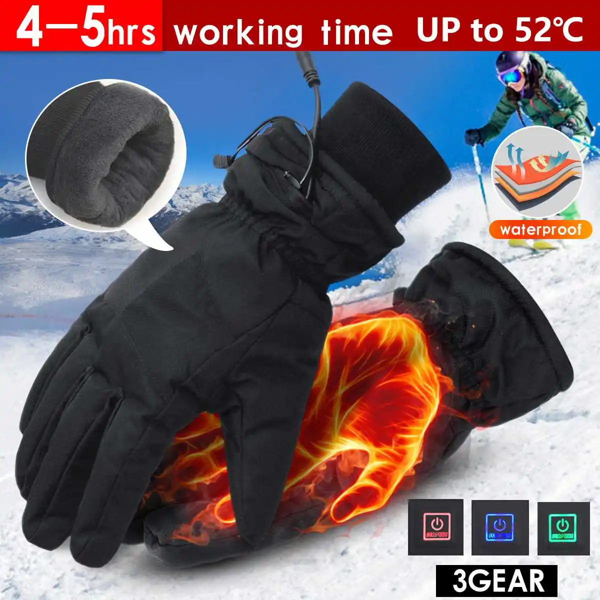 1 زوج الرجال تسخين كهربائي قفازات بطارية ليثيوم الشتاء دراجة نارية جهاز تدفئة محمول قفازات ل دراجة نارية التزلج دروبشيبينغ