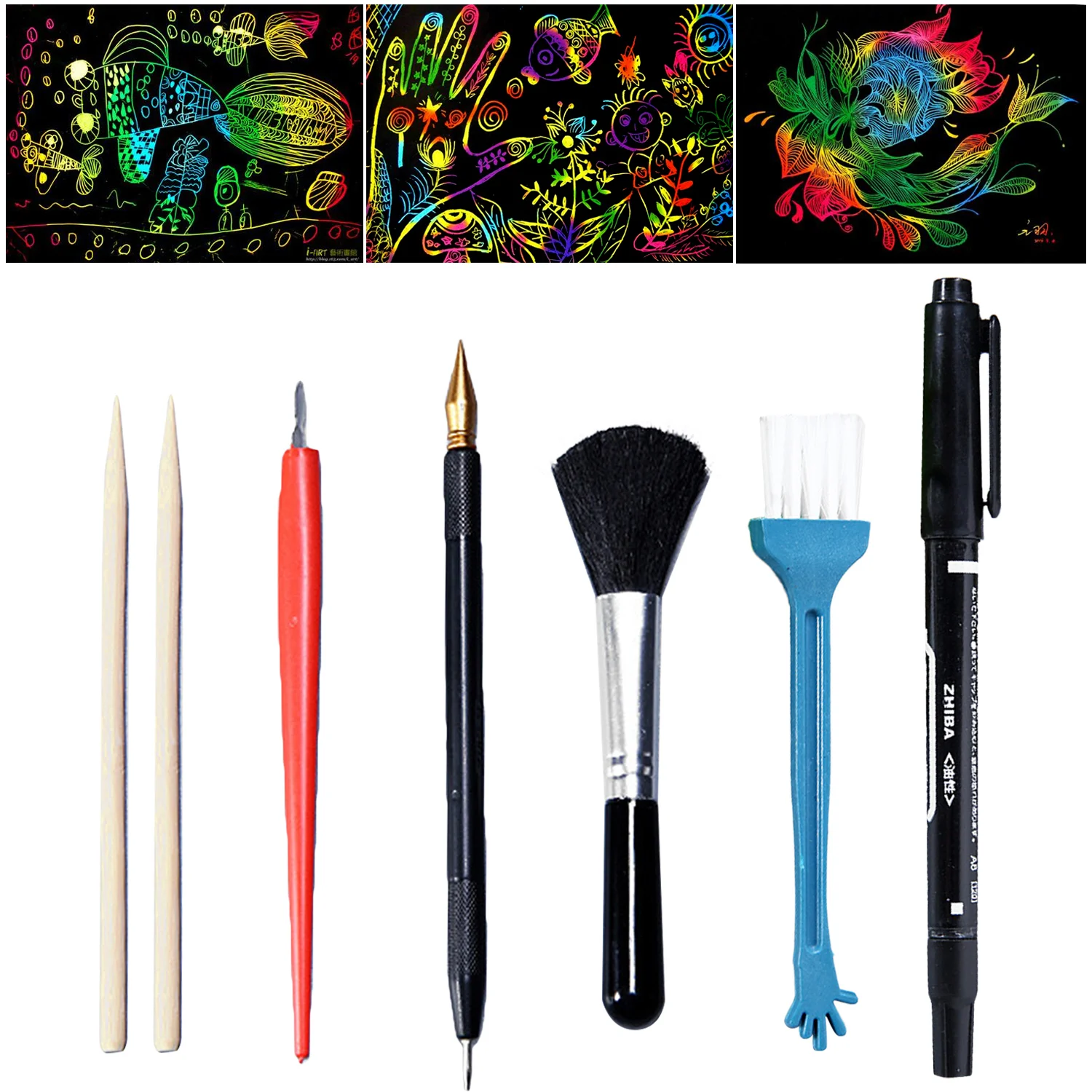 7PCS Magic Scratch Art Scraping Painting Tools Bamboo Sticks Scraper
