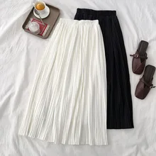 Новинка года; сезон весна-лето; модная женская однотонная плиссированная юбка до щиколотки; эластичная юбка; элегантные женские черно-белые юбки