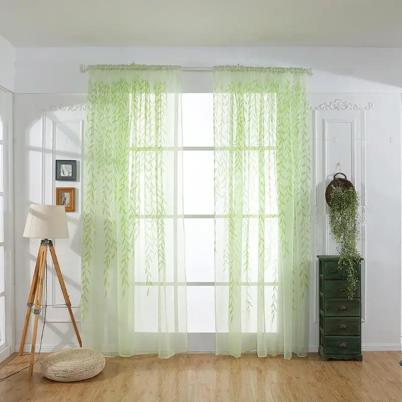 2 unids/set Willow de tul cortinas persianas de gasa estilo Pastoral Willow Floral decorativa ventana cortinas para sala de estar dormitorio