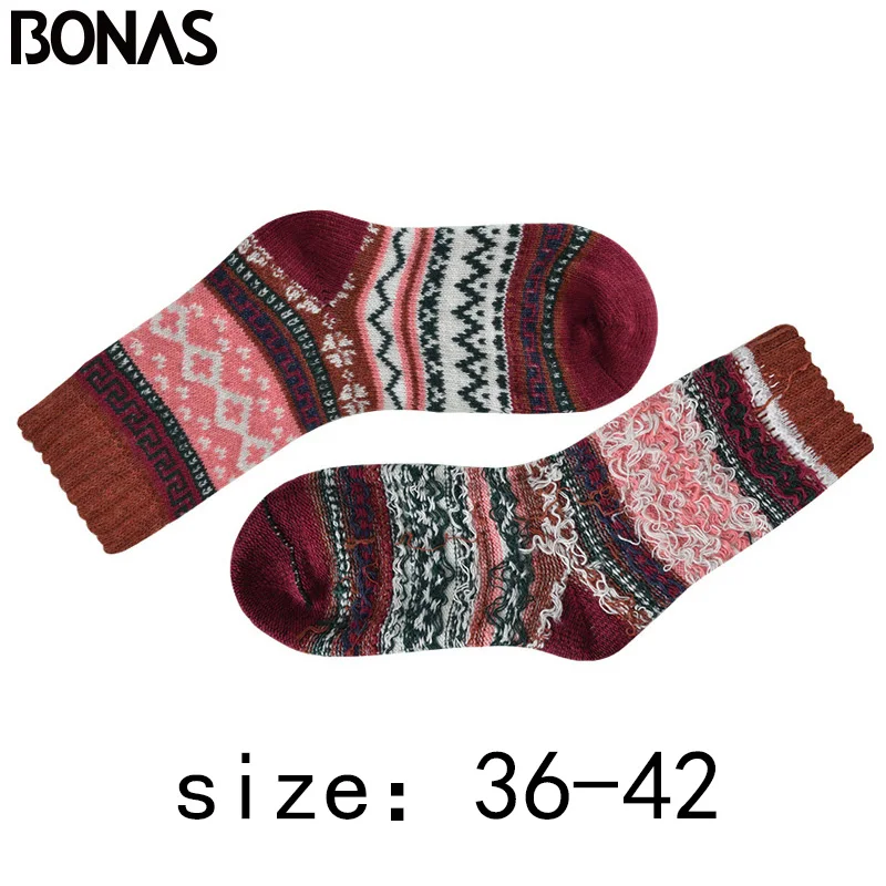 BONAS 5 пар/лот теплые хлопковые носки зимние толстые Полосатые Шерстяные носки женские модные дышащие носки повседневные кашемировые носки