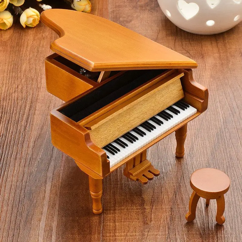 Деревянное фортепиано Музыкальная шкатулка стиль Burlywood цвет 18 мелодий Grand подарки на день Святого Валентина Классическая хорошая Музыкальная шкатулка с стулом