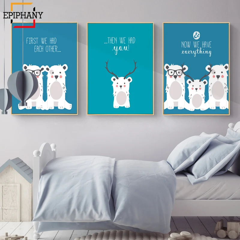 

Trio Nursery Canvas Paintings Family Print First We Had Each Other Quotes Baby Room Decor Nordic Painting Pictures Cartoon Art