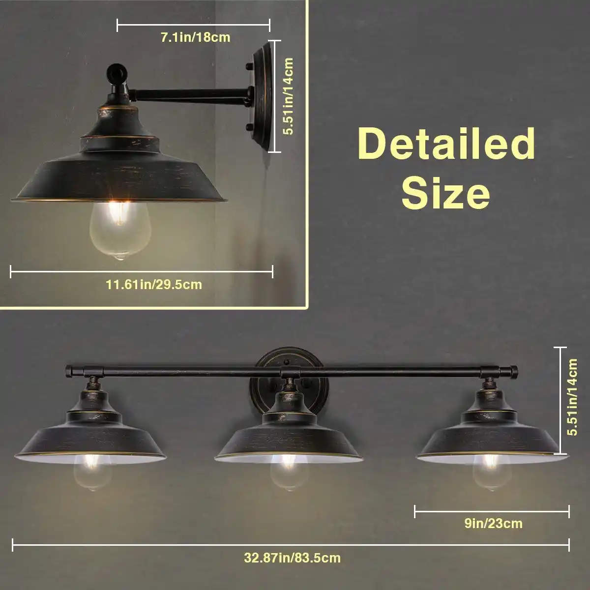 Bathroom Vanity Light 3 Light Wall Sconce Fixture Industrial