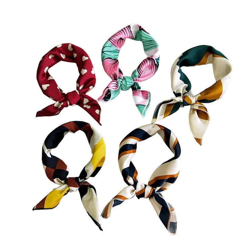 Fashion Women Square Silk Head Neck Feel Satin Scarf Print Skinny Retro Hair Tie Band Small Square Scarf Headband 50*50cm Fashion Women Square Silk Head Neck Feel Satin Scarf Print Skinny Retro Hair Tie Band Small Square Scarf Headband 50*50cm