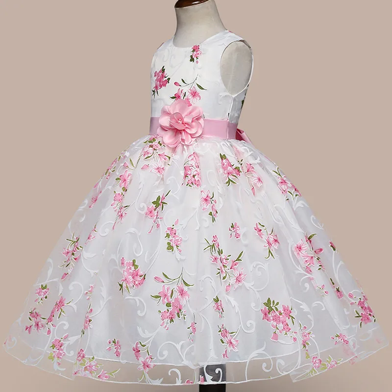 Lovely Print Flower Little Baby Girls First Communion Dress With Lace Tulle Flower Boutiques Birthday Party Gown Dress For Girls