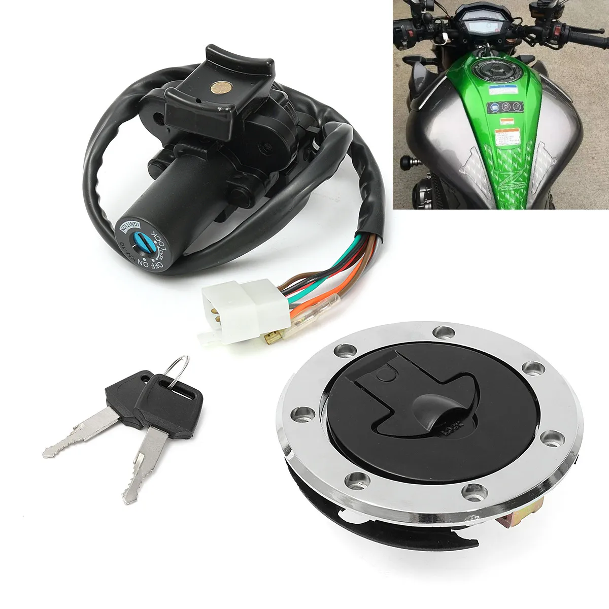

High quality Motorcycle Ignition Switch Plane with Fuel Gas lock Cap Cover Lock Key For Kawasaki ZX7R ZX9R ZXR750 ZX900 New