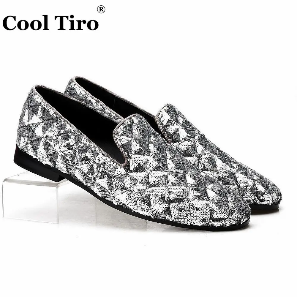 silver sequin loafers