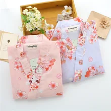 Японское кимоно прекрасные цветы Чистый хлопок женский домашний пижамный комплект Ropa свободный халат юката японская традиционная одежда Новинка