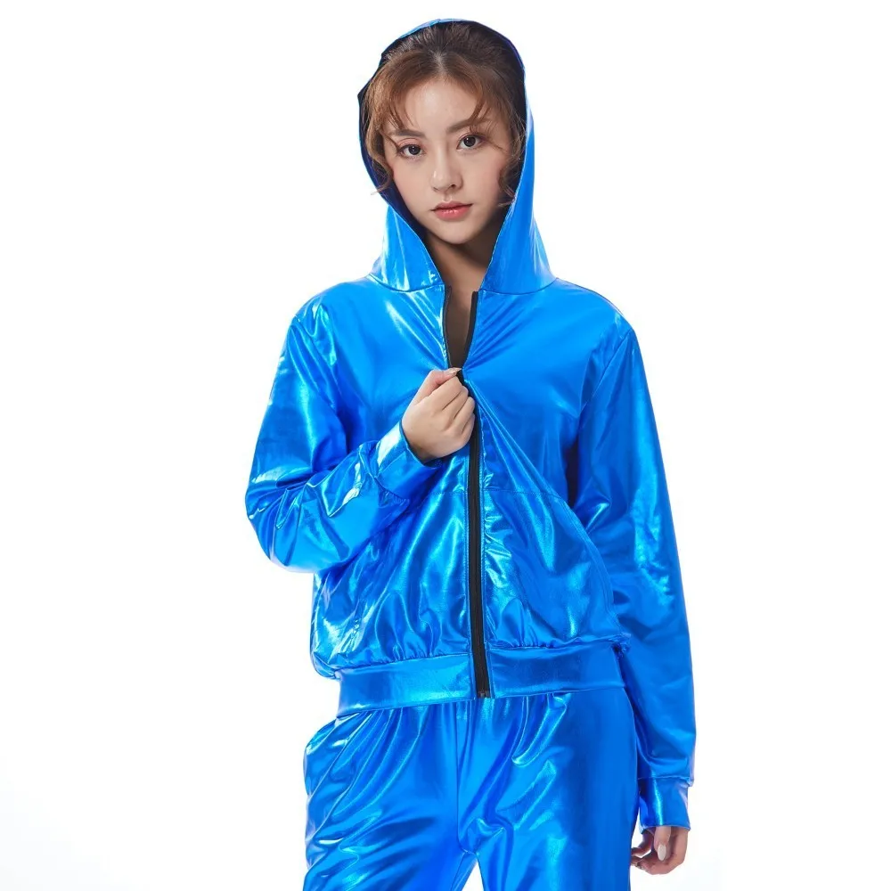 

2019 Fashion Spring Autumn Kids Adults Bomber Coat Women Jazz Loose Hip Hop Stage Blue Performance Top Streetwear Dance Jacket