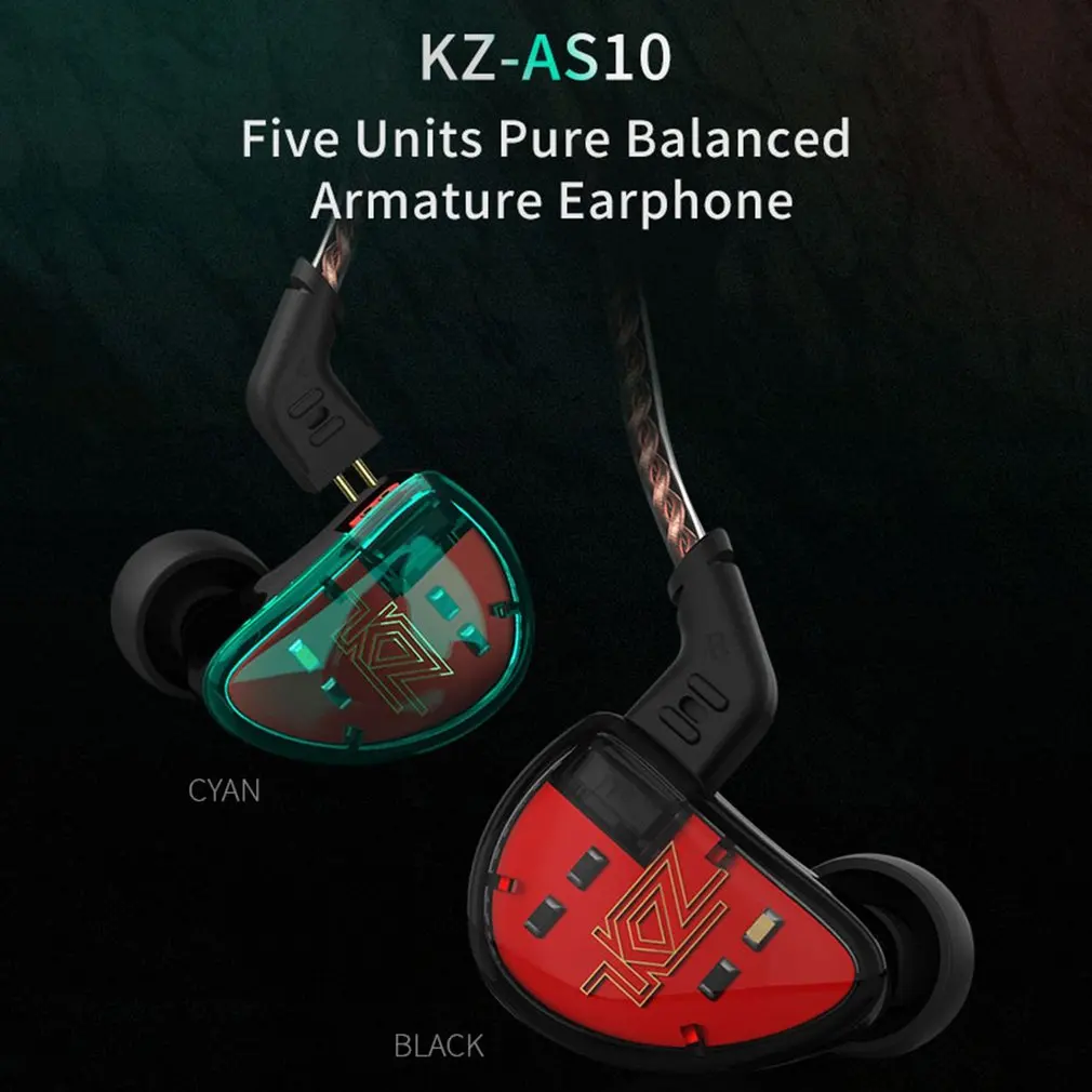 KZ AS10 5BA unidad en el auricular del oído 5 armadura equilibrada desmontable separar 2Pin Cable DJ HIFI Monitor auricular KZ ZS10 KZ BA10 - 2