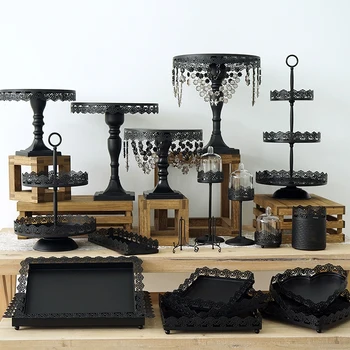 

Black Cake Stand 22pieces Set Cupcake Tray Lace Edge Cake Tools Home Decoration Dessert Table Party Suppliers Storage