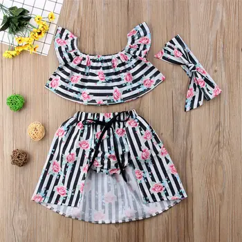 

Pudcoco Girl Set 1Y-6Y UK Kids Baby Girls Floral Off Shoulder Tops Romper Skirt Outfits Set