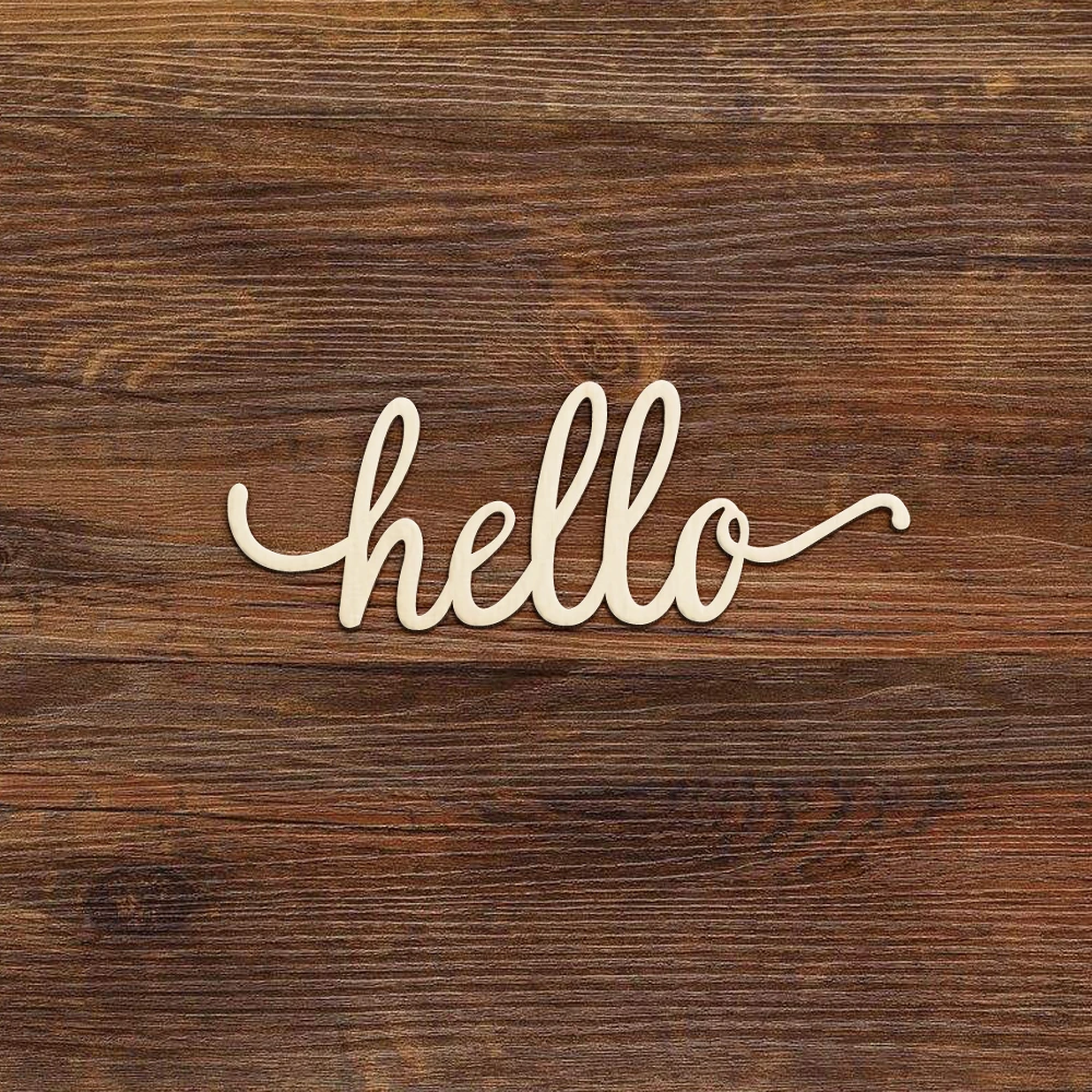Hello Script Wood Sign Wall Art Laser Cut Wooden Hello Sign Wedding Cursive Hello Greeting Signs