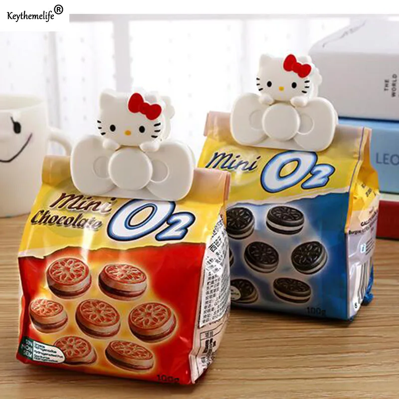 

2pcs Cartoon Hello Kitty Dried Milk Bag Sealed Clips Waterproof Food Storage Package Sealing Clamp Bag Kitchen Tool