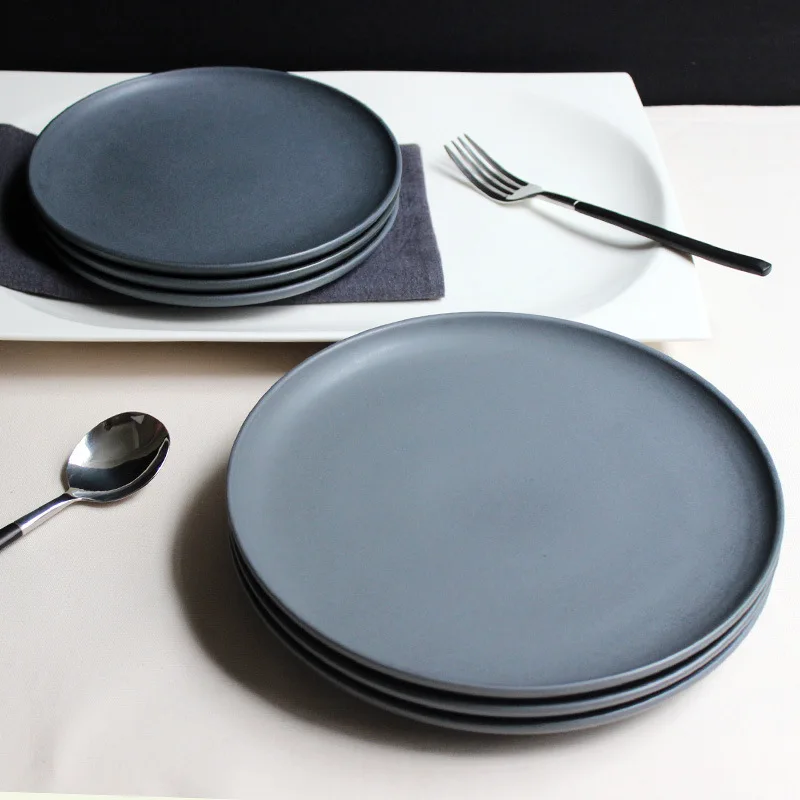 

Ins Nordic Ceramic Matt Dark Gray a Dinner Plate Simple Steak Plate cake Plate Dessert Breakfast DishTableware wholesale
