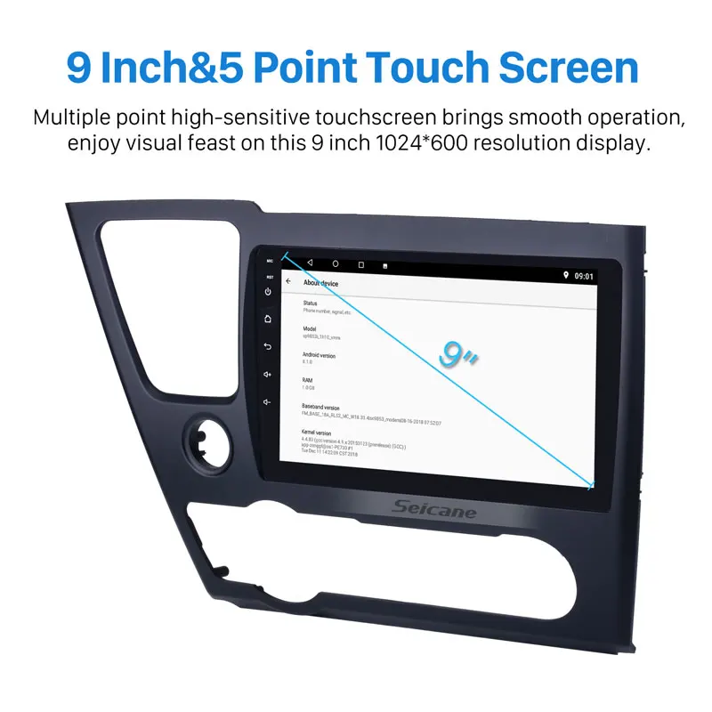 Perfect Seicane 9 inch Head Unit Player Android 9.0 GPS Car Radio For 2014 2015 2016 2017 Honda Civic Support Steering Wheel Control 2