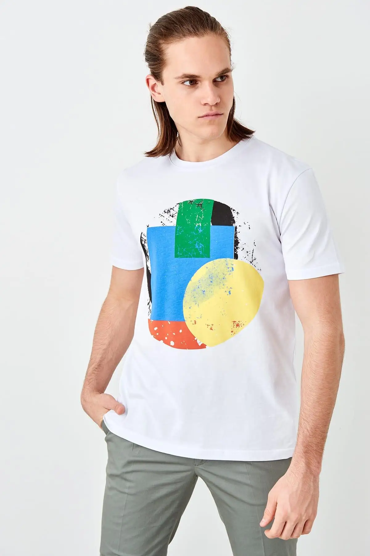 

Trendyol Offwhite Mens Printed T Shirt TMNSS19QA0067