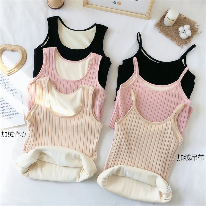 

2019 Winter Thermal Velvet Camis Top Women Solid Slim Pullovers Camis Female Warm Tank Tops SS6078