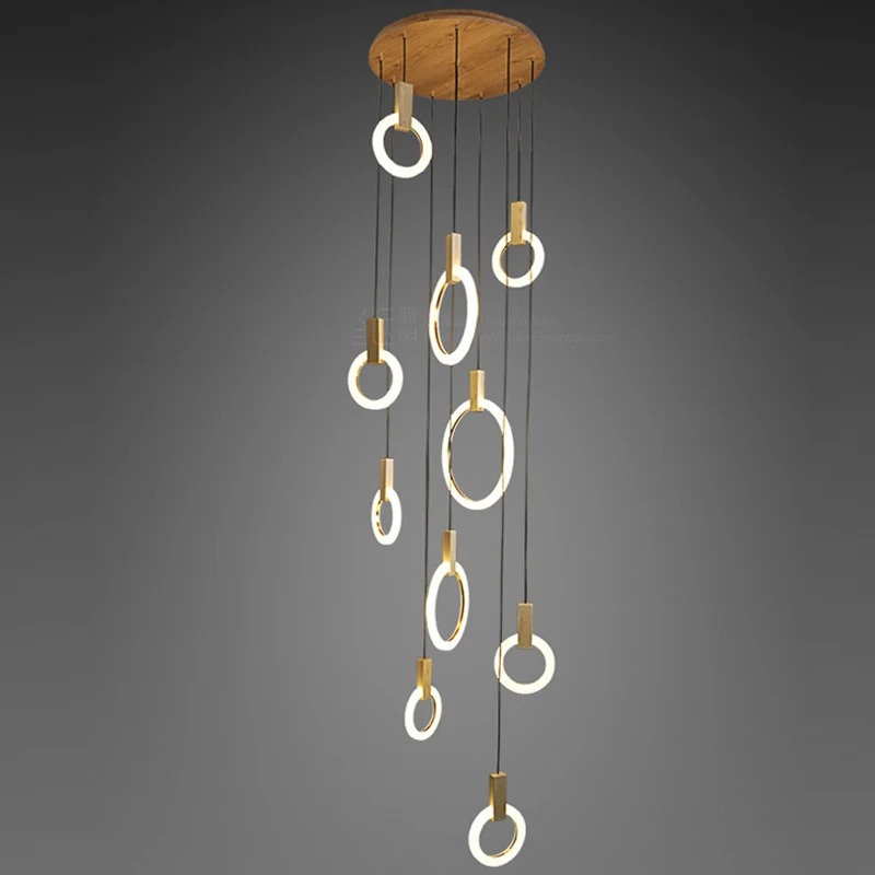 

SETTEMBRE Nordic and Modern Creative LED Ring Wood Pendant Light Living Room Dining LED Long Pendant Light