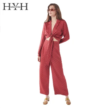 

HYH HAOYIHUI 2018 Autumn New National Style Bohemian Cashew Flower Print Flowing Wide Leg Pants