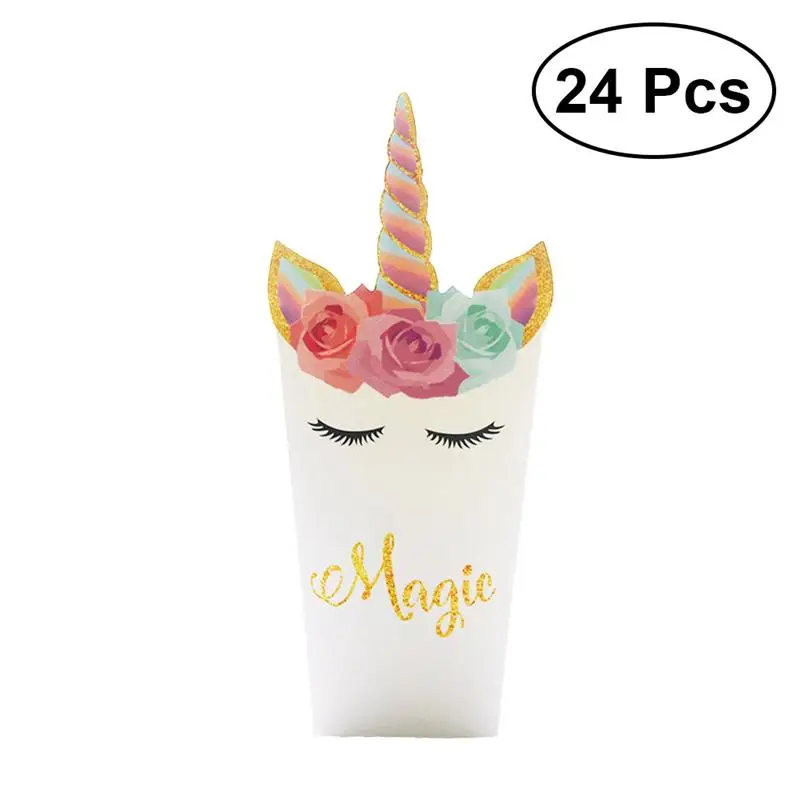 

24Pcs Decorative Premium Popcorn Container Popcorn Boxes Paper Rainbow Unicorn Cardboard Candy Boxes Treat Boxes for Baby Shower