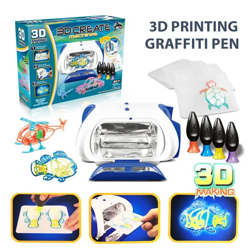 

3D drying machine+4pcs 3D pen+4pcs Random Theme Template/set Magic Machine Printer DIY Drawing Kids Gift Machine pen drawing toy