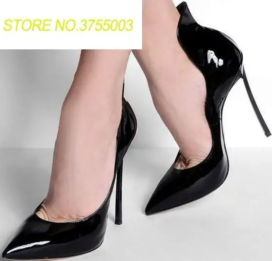 

Sexy Point Toe Women Slip On Pumps Patent Leather Blade High Heel Ladies Fashion Dress Shoes Party Shoes Size 42 Stiletto