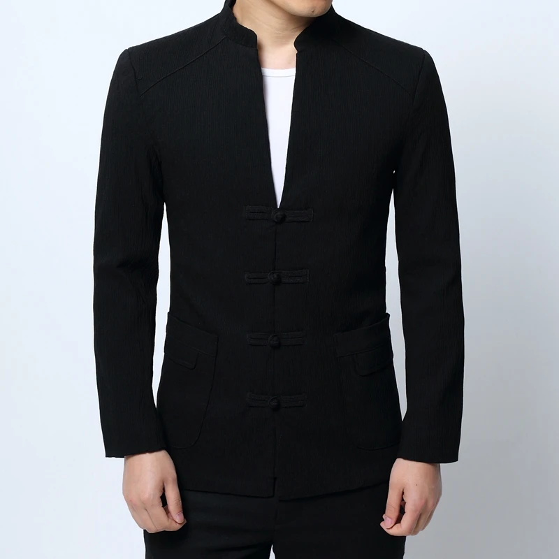 

Chinese Retro Style Black Men Long Sleeve Jacket Fashion Casual Jacket Men Slim Elegant Men Coats Size S-4XL