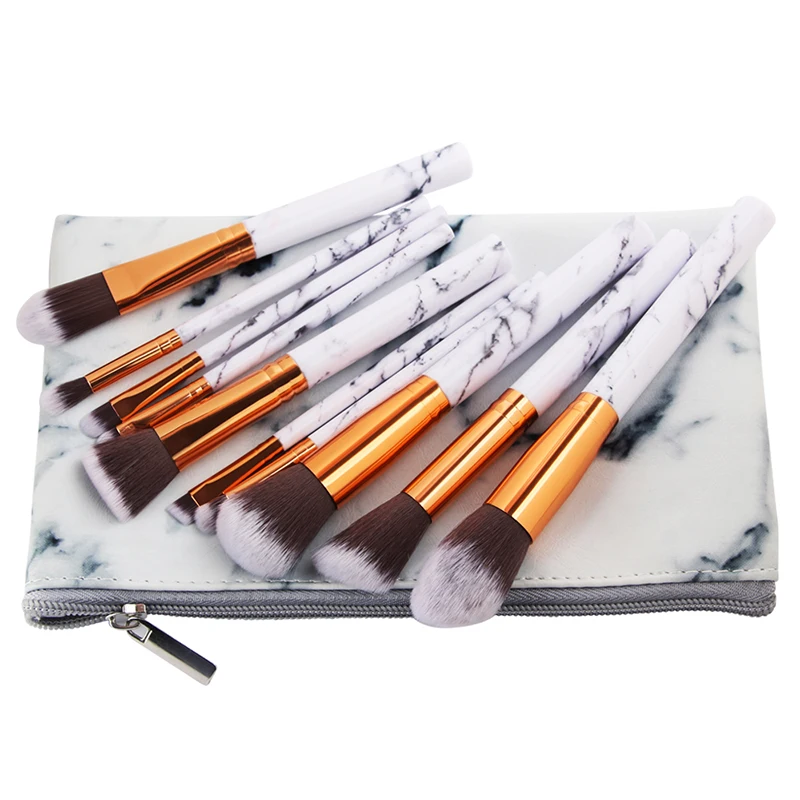 

10PCS Marble Texture Pattern Makeup Brushes with Bags Cosmetics for Makeup Brochas Maquiagem Foundation Blush Cleaner Brush Sets