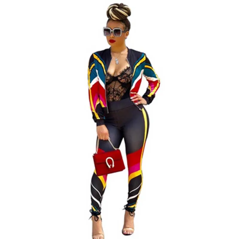 

Wipalo Plus Size 2 Two Piece Women Set Striped Zipper Tops And Bodycon Sweatshirt Pants Sexy Suit Casual Outfits Sets Tracksuit