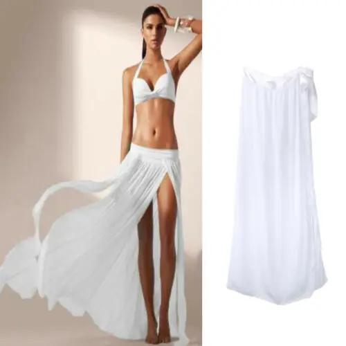 Summer Casual Skirts HOT Women Summer Casual Elastic High Waist Solid Long Split Skirts Summer Swimwear Cover Up Skirts Summer Casual Skirts HOT Women Summer Casual Elastic High Waist Solid Long Split Skirts Summer Swimwear Cover Up Skirts