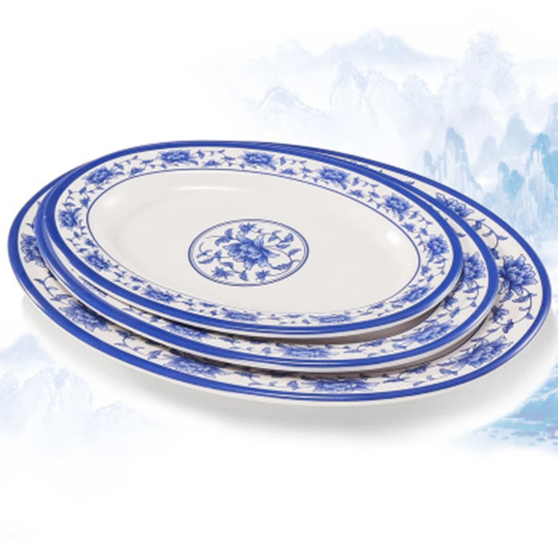 

Melamine Kitchen Supplies Dishes Plates Dinner Plates Porcelain Pattern Oval Shape Plate Hotel Restaurant Durable Tableware