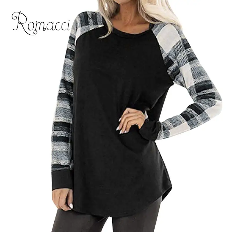 

2019 Women Plus Size T-shirt Stripe Print Raglan Long Sleeve O Neck Splicing Long Autumn Tshirt Casual Tops Ladies Pullover Tees